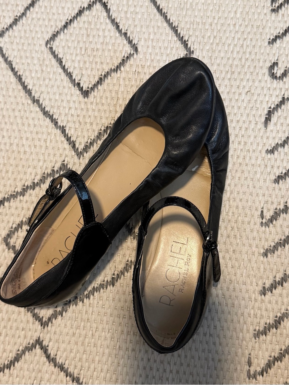 Rachel Black Leather Mary Jane Ballet Flats